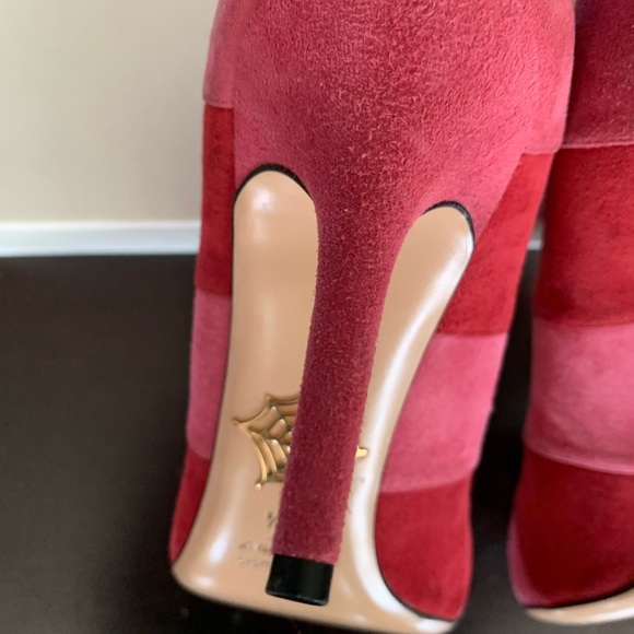 Charlotte Olympia DESIREE IN STRIPES Suede Pumps Rouge/Dark Pink SZ 8.5/EU 38.5 - Picture 14 of 14